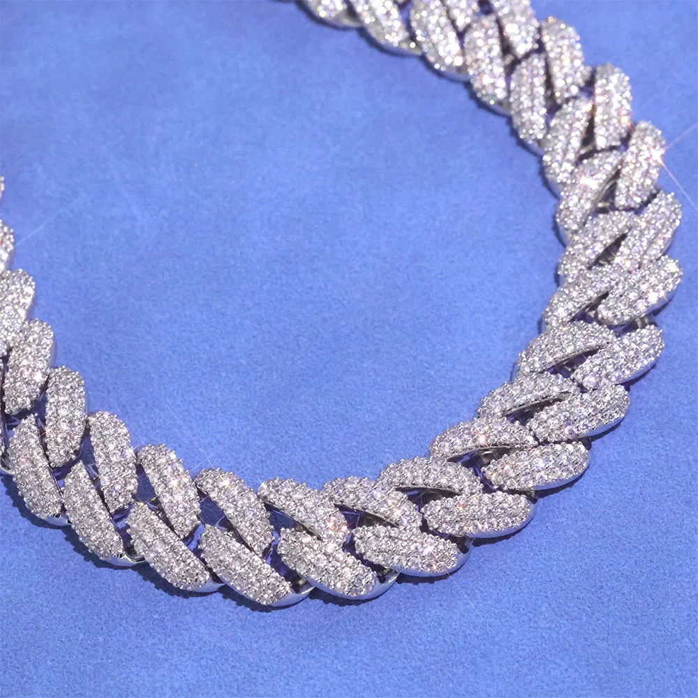 Silver Cuban Chain Necklace Iced Out 12MM