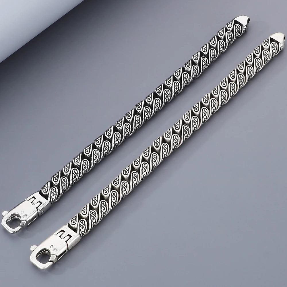 Retro Casting Stainless Steel Man Bracelet Matte Old Silver Color 12MM Curb Link Chain Men's Bracelets Bangles Wrist