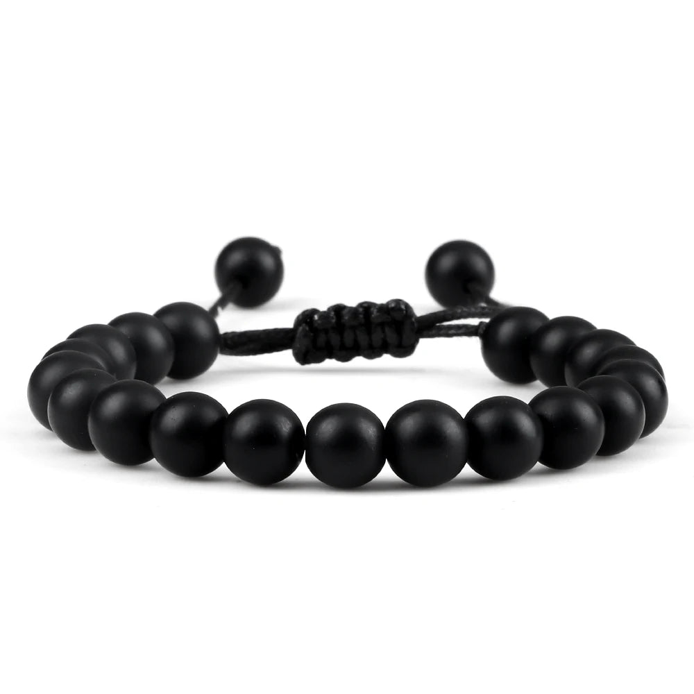 Beaded Bracelet 4 6 8mm Natural Stone Shiny Black Onyx Beads Bracelets & Bangles Adjustable Size Obsidian Wrist Jewelry