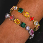 Cross Iced Out Gemstone Bracelet Stainless Steel