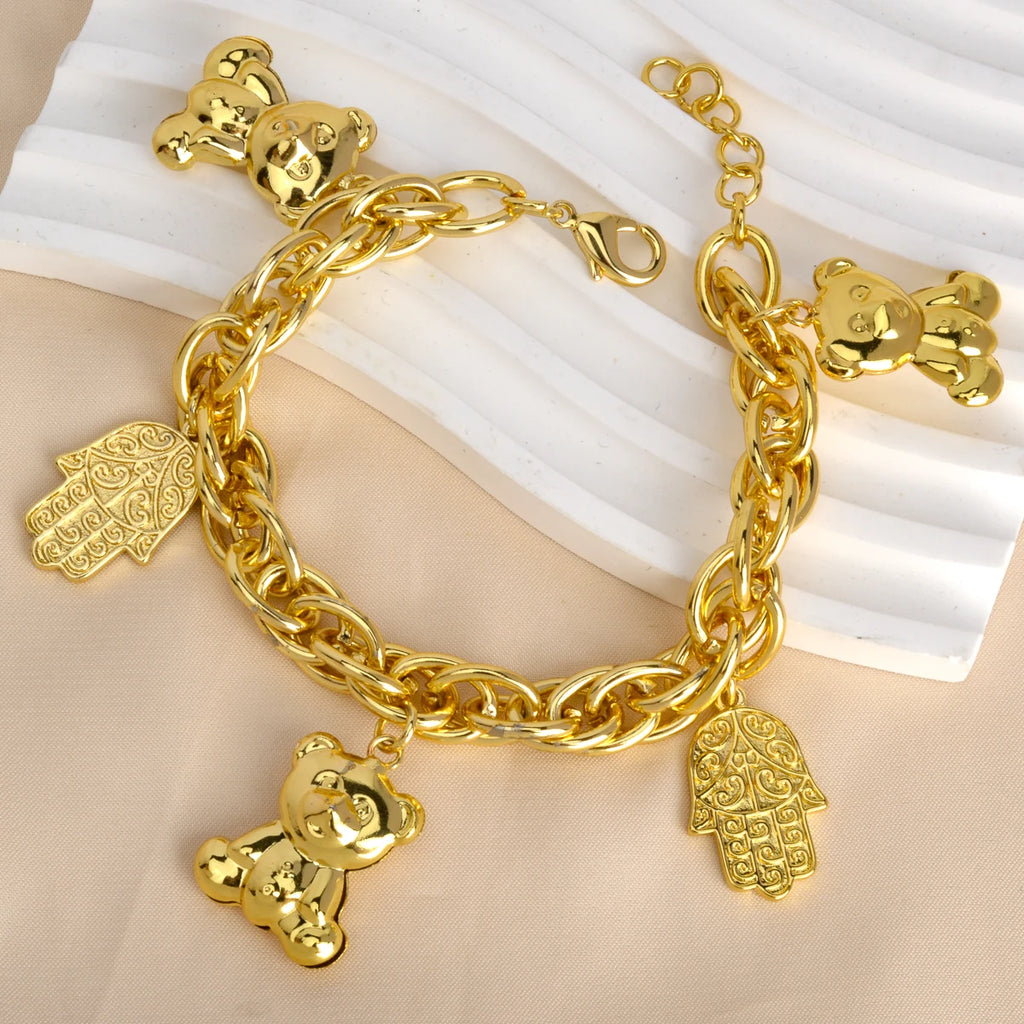 Diana Baby Link Chain Copper Gold Color Bear and Lock Bracelets for Women Wholesale Retail Fashion Jewelry Party