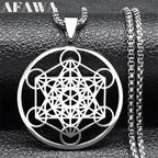 Yoga Hindu Buddhism 7 Chakra Stainless Steel Necklace Sacred Geometry Angel Seal Metatron Symbol Necklace Jewelry