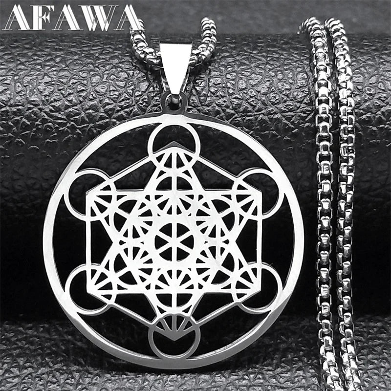 Yoga Hindu Buddhism 7 Chakra Stainless Steel Necklace Sacred Geometry Angel Seal Metatron Symbol Necklace Jewelry