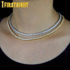 Iced Out Bling Zircon 3mm Tennis Chain Necklace 3 Prong Gold Silver Color CZ Charm Choker Women Man Hip Hop Fashion