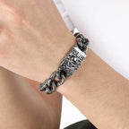 Punk Skeleton Jewelry Vintage Cuban Link Chain Bracelet for Man With Skull Head Clasp 316L Stainless Steel Bracelets