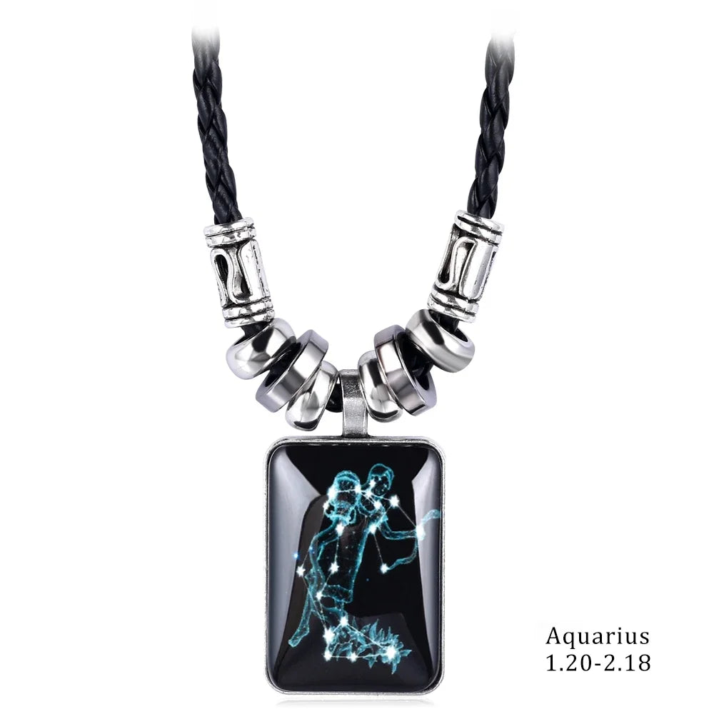 2024 Personalized Pendant Necklace Galaxy Constellation Design 12 Zodiac Sign Horoscope Astrology Necklace For Women Men Resin J