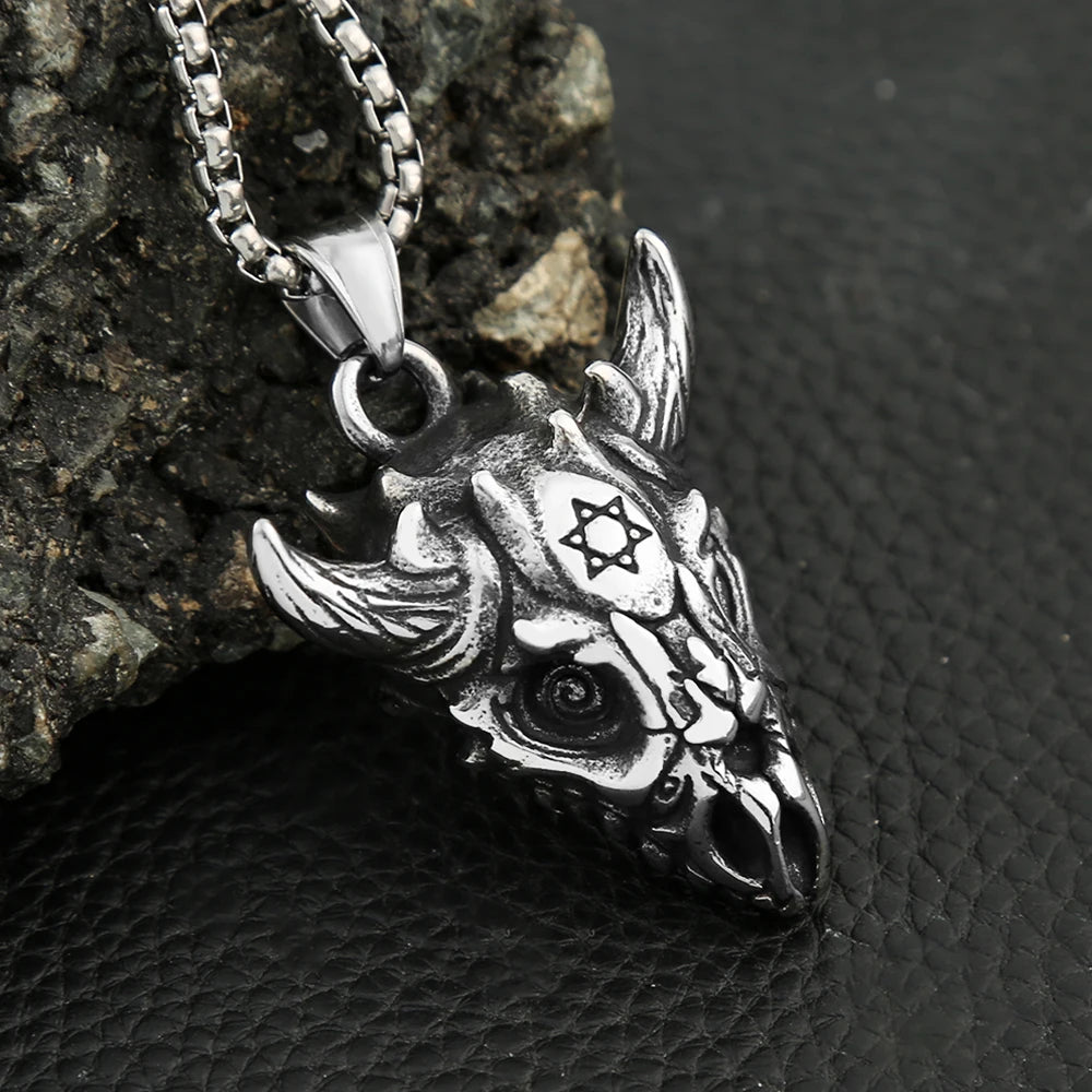 Flying Dragon Skull Six Pointed Star Necklace — Stainless Steel