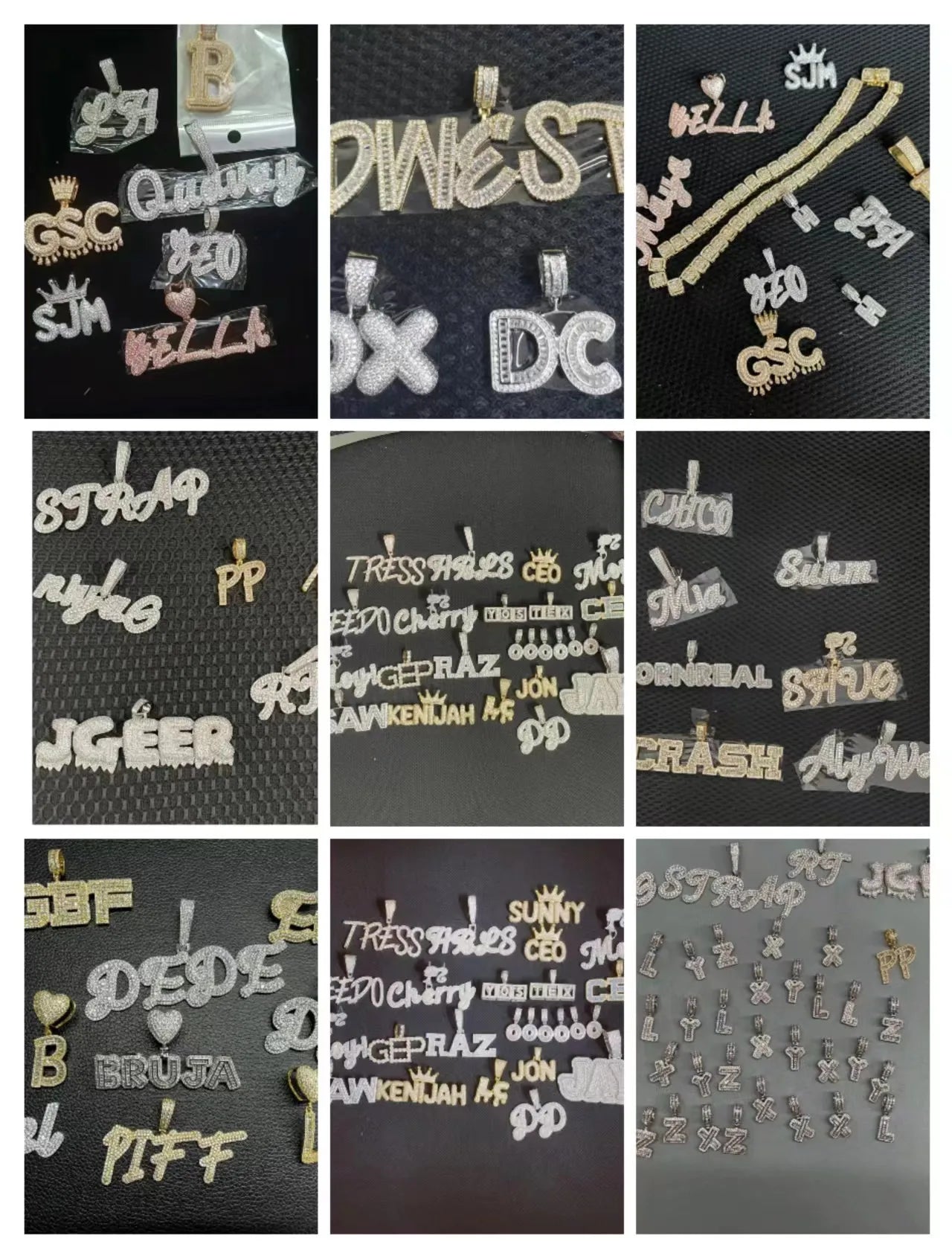 Iced Out Letter Pendant Necklace Stainless Steel