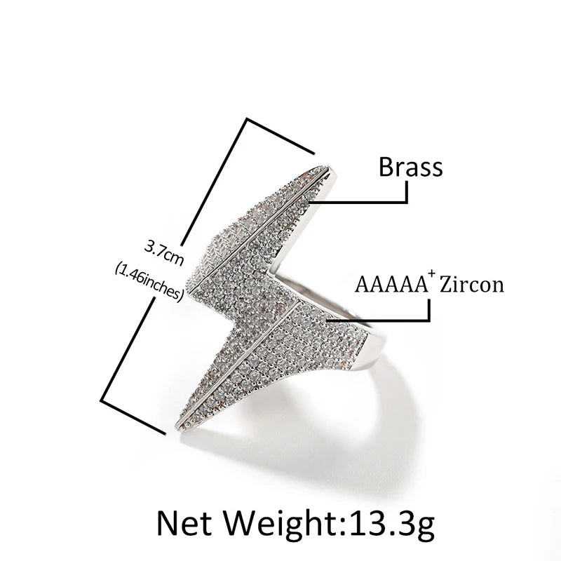 Iced Out Lightning Bolt Ring for Men — Two-Tone CZ Pave