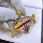 Iced Out Heart Photo Pendant Necklace