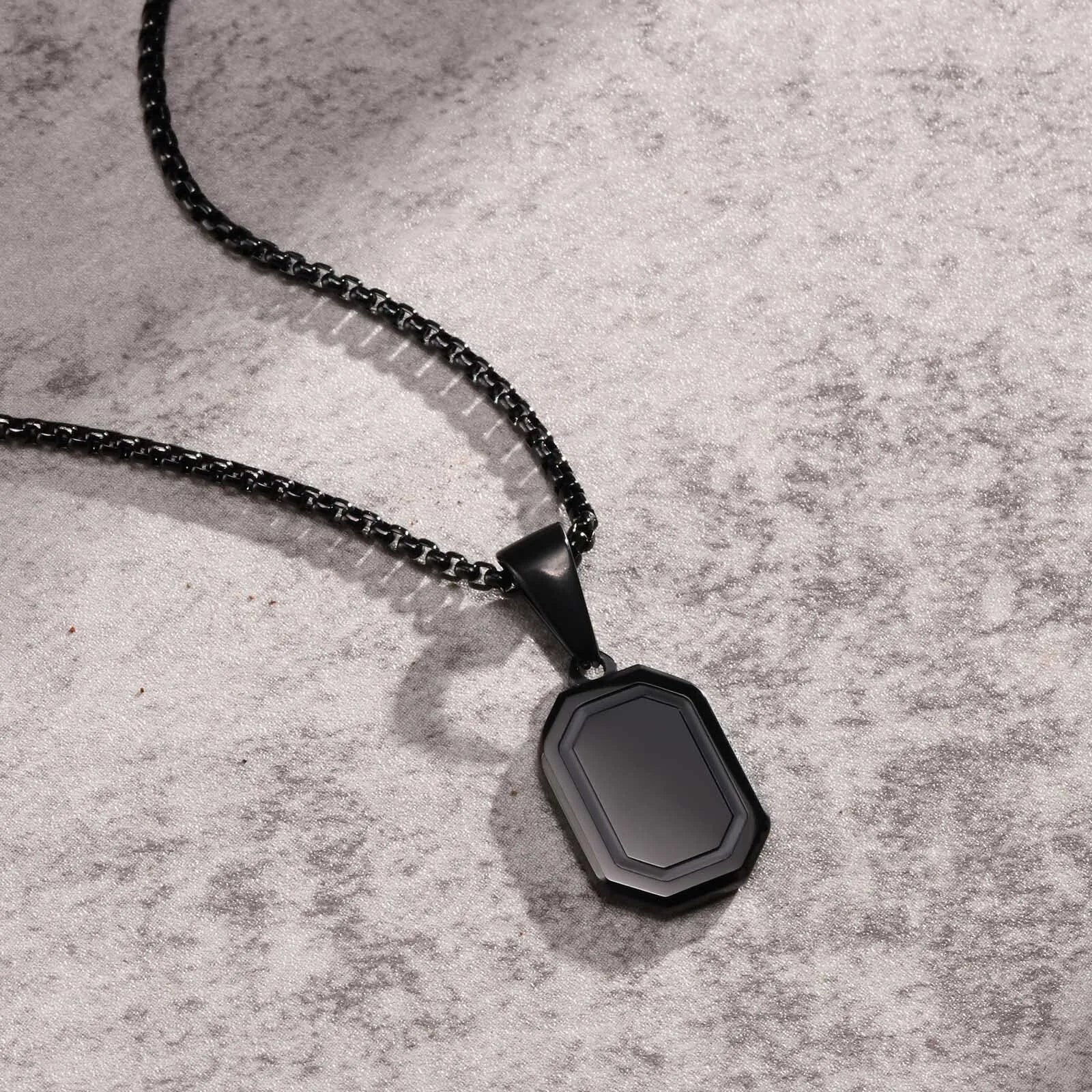 Military Dog Tag Pendant — Black Silver Stainless Steel