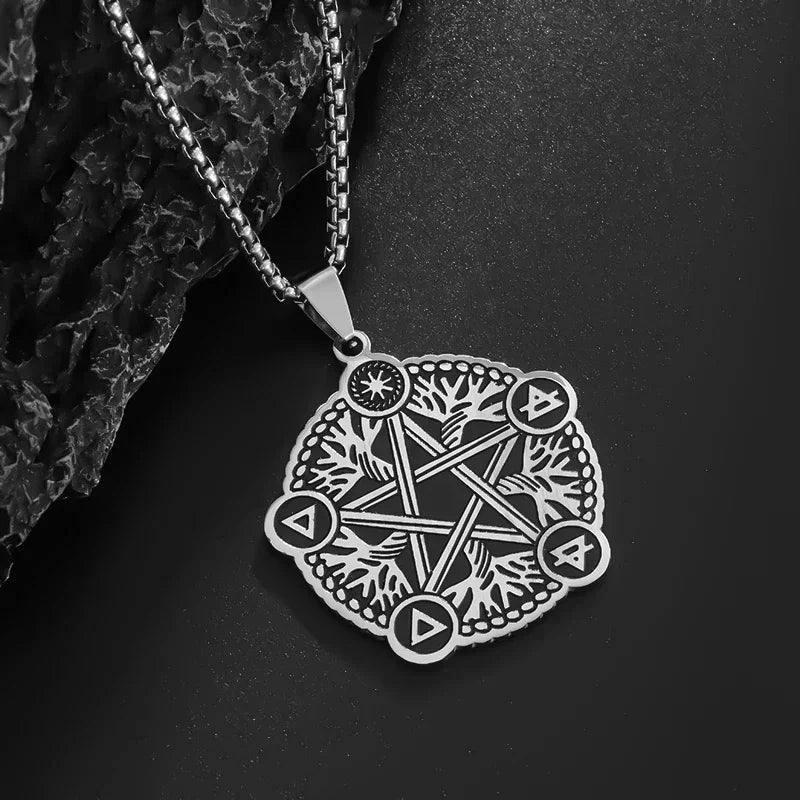 Stainless Steel Solomon Flower of Life Chakra Spirituality Necklace Archangel Sacred Geometry Metatron Pendant Jewelry Men Women
