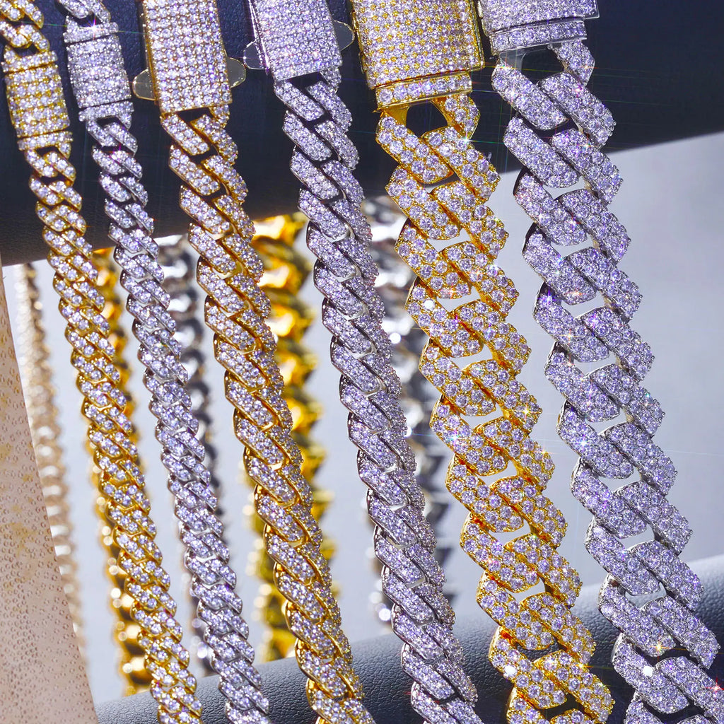 Drop Shipping 6/8/14mm Width Iced Out Cubic Zirconia Cuban Chain 1-2 Row Miami Cuban Link Necklace for Rapper Hip Hop Jewelry