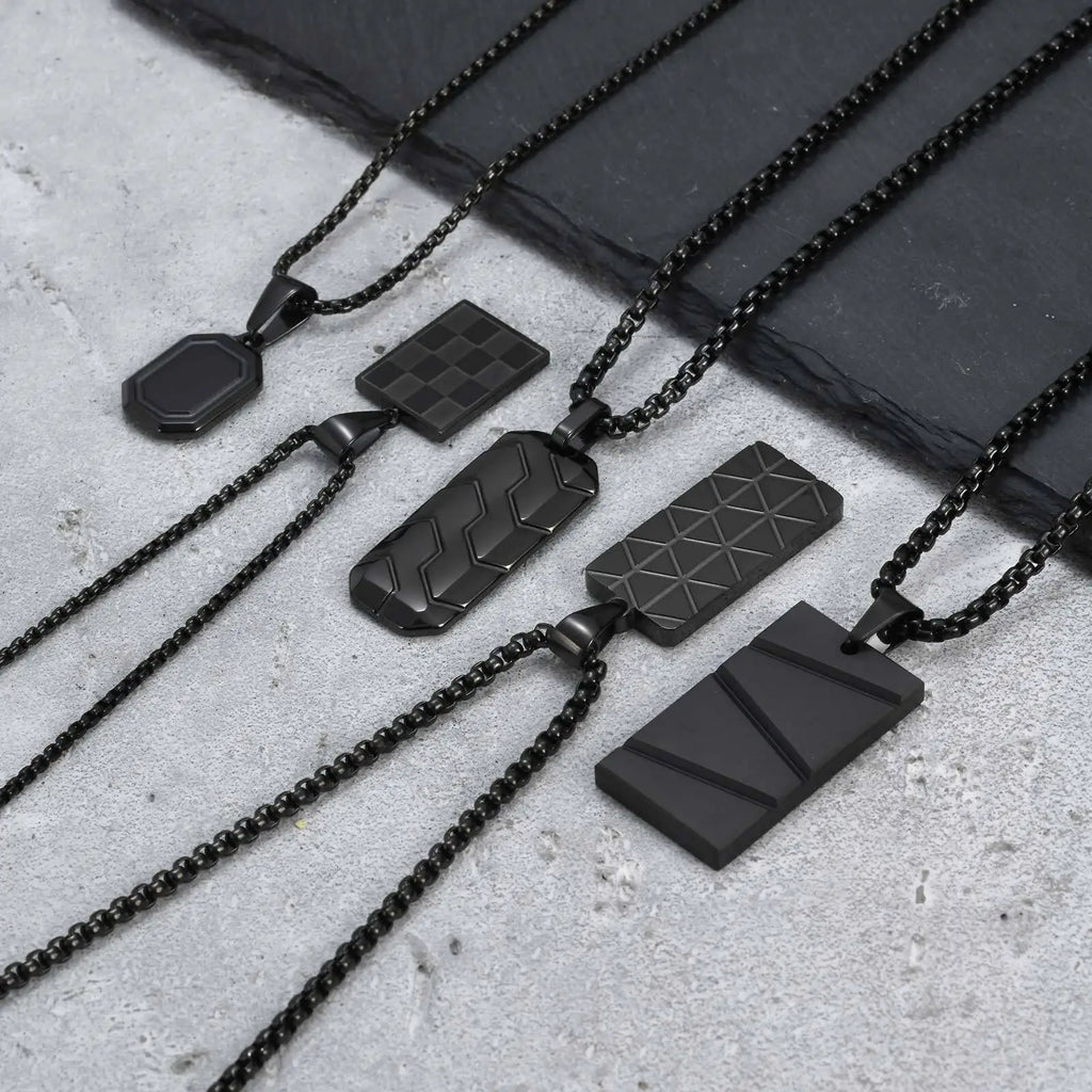 Vnox Geometric Pendant Necklaces For Boys,Stainless Steel Simple Square Dog Tag Men Necklaces,Retro Collar Jewelry Gift