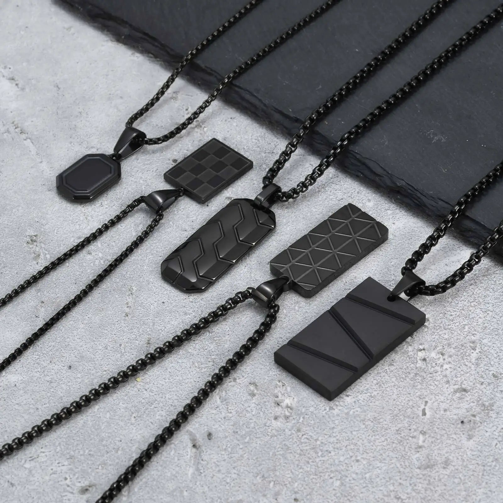 Vnox Geometric Pendant Necklaces For Boys,Stainless Steel Simple Square Dog Tag Men Necklaces,Retro Collar Jewelry Gift
