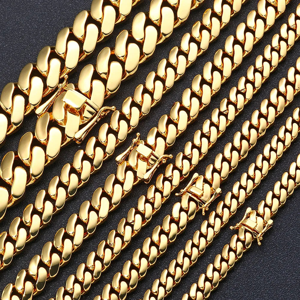 Gold Cuban Chain Necklace 10MM Smooth 18K