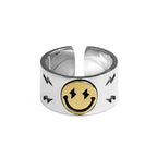 Rings for Men Women Retro Silver Color Jewelry Cute Smile Star Demon Pattern Ring Adjustable Trendy Gifts
