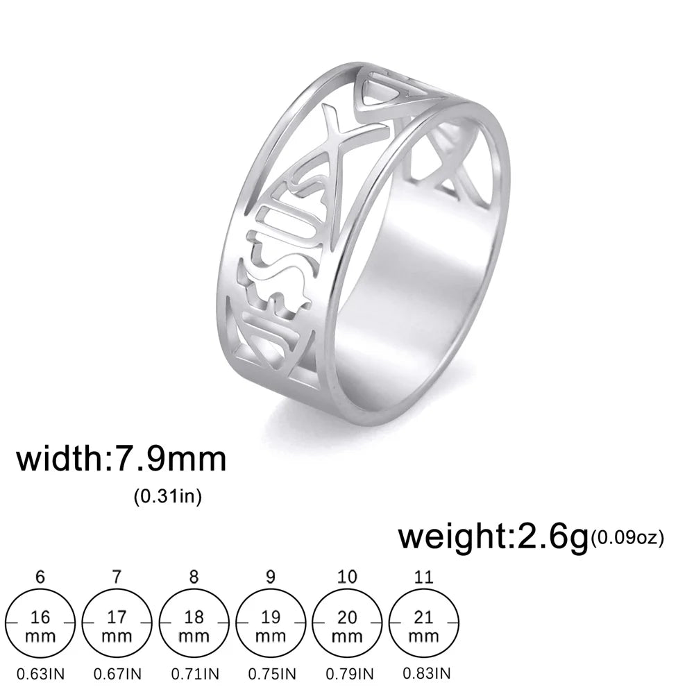 Jesus Fish Ring for Men & Women — Christian, Stainless Steel