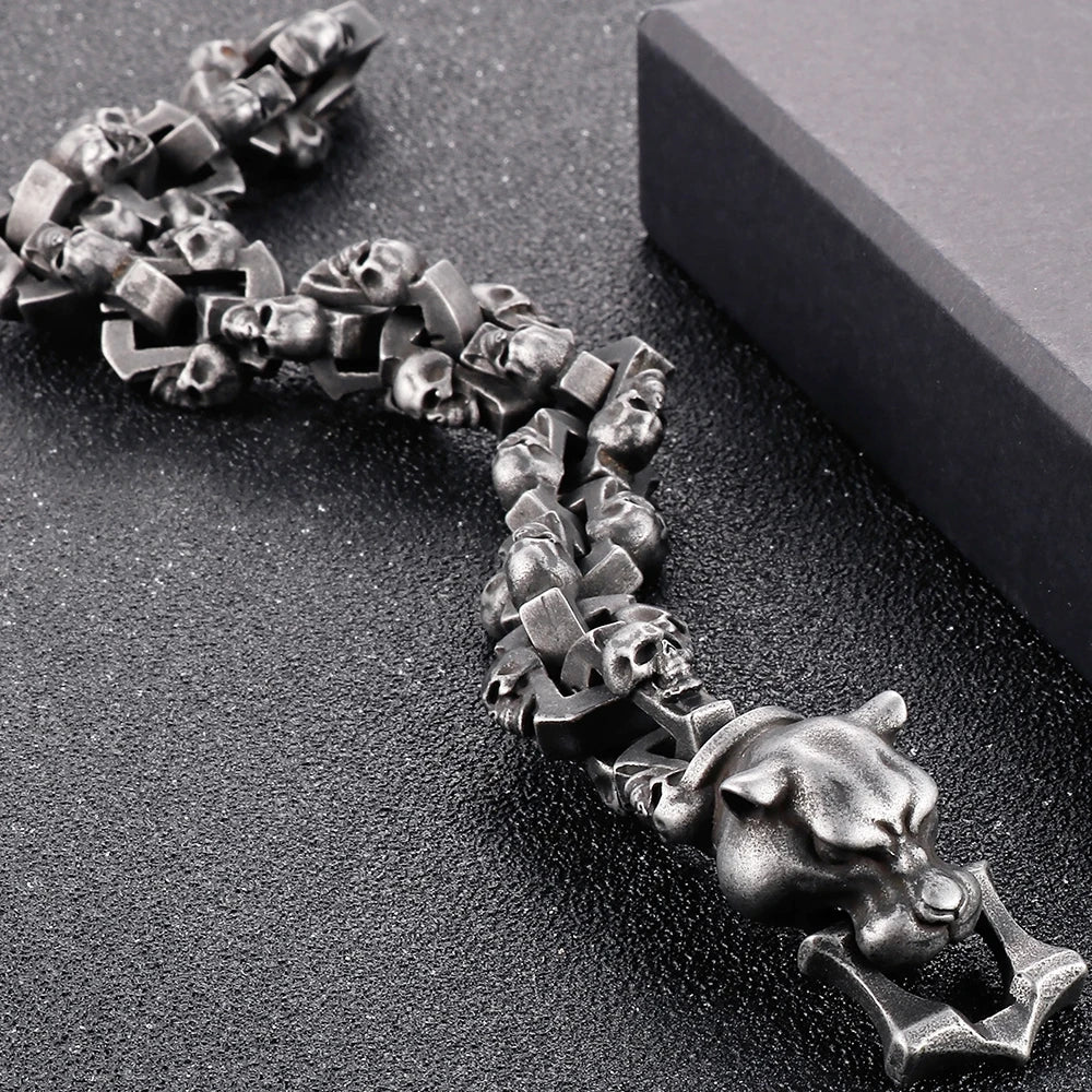 Men's Punk Panther Head Bracelet Gothic 316l Stainless Steel Biker Chain Halloween Skull Wristband Bracelets Jewelry