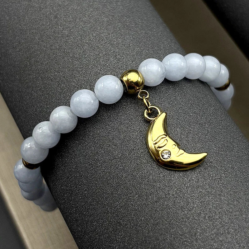 Moon Gold Bracelet Natural Stone Crescent Godness
