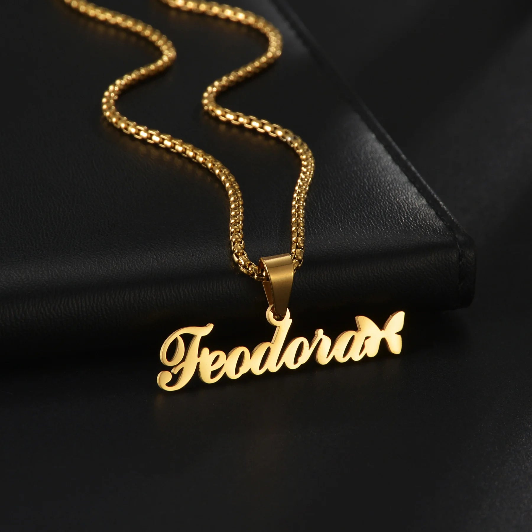 Atoztide 50cm Personalized Custom Names Pendant Necklace Stainless Steel Gold Color Cuban Thick Chain for Men Women Jewelry Gift