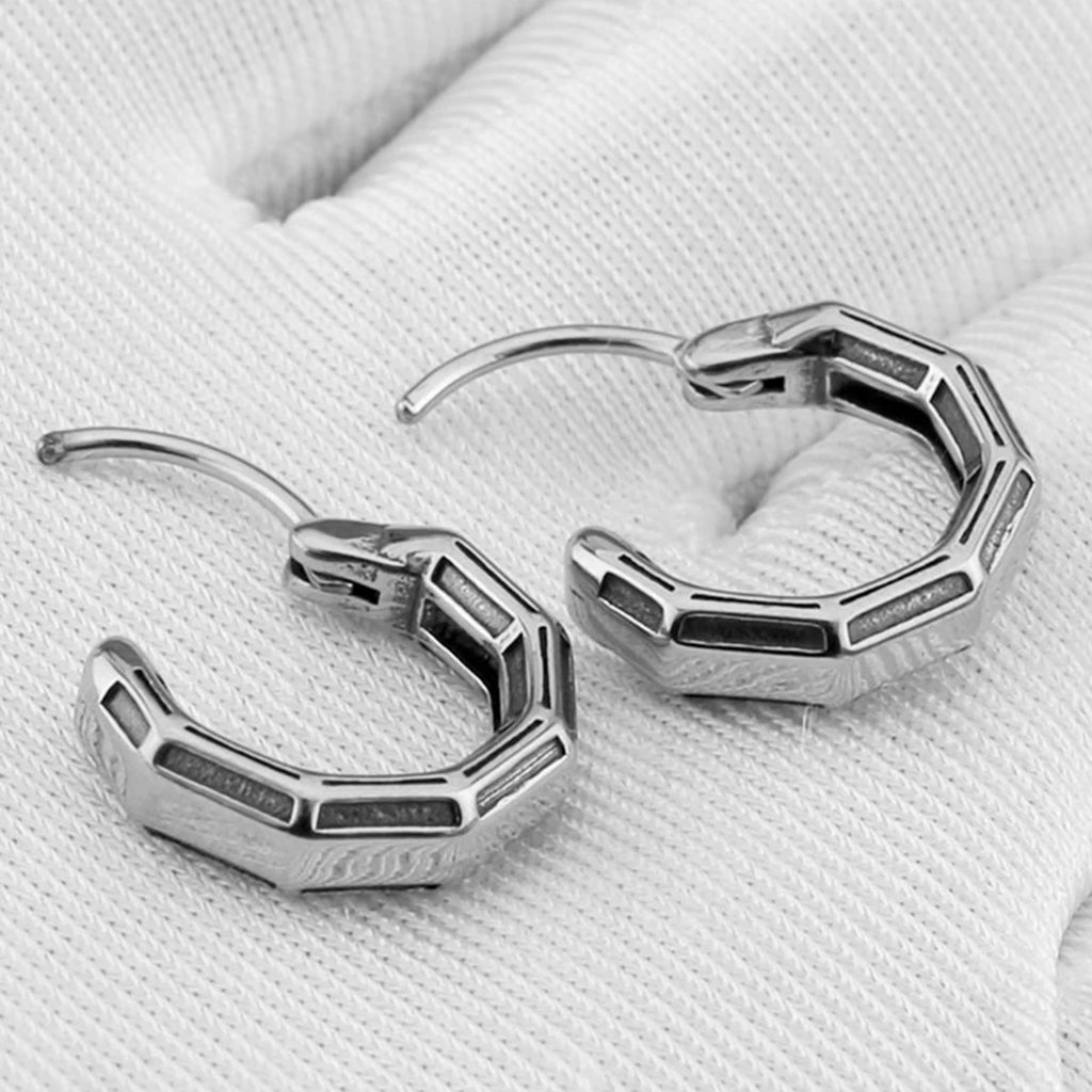 Vintage Plant Bamboo Hoop Earring Men‘s Stainless Steel Minimalist Hip Hop Biker Earrings Fashion Punk Daily Jewelry