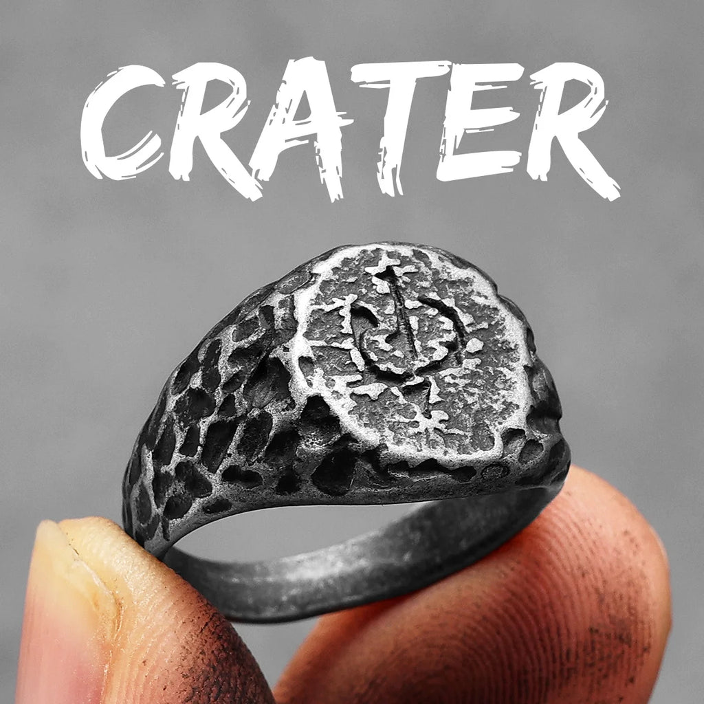 Vintage Black Crater Ring — Stainless Steel