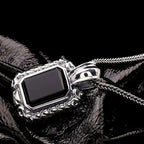 Classic Design Silver Inlaid Black Agate Pendant for Men Necklace Handsome and Domineering Keel Chain Charms Fashion Jewelry