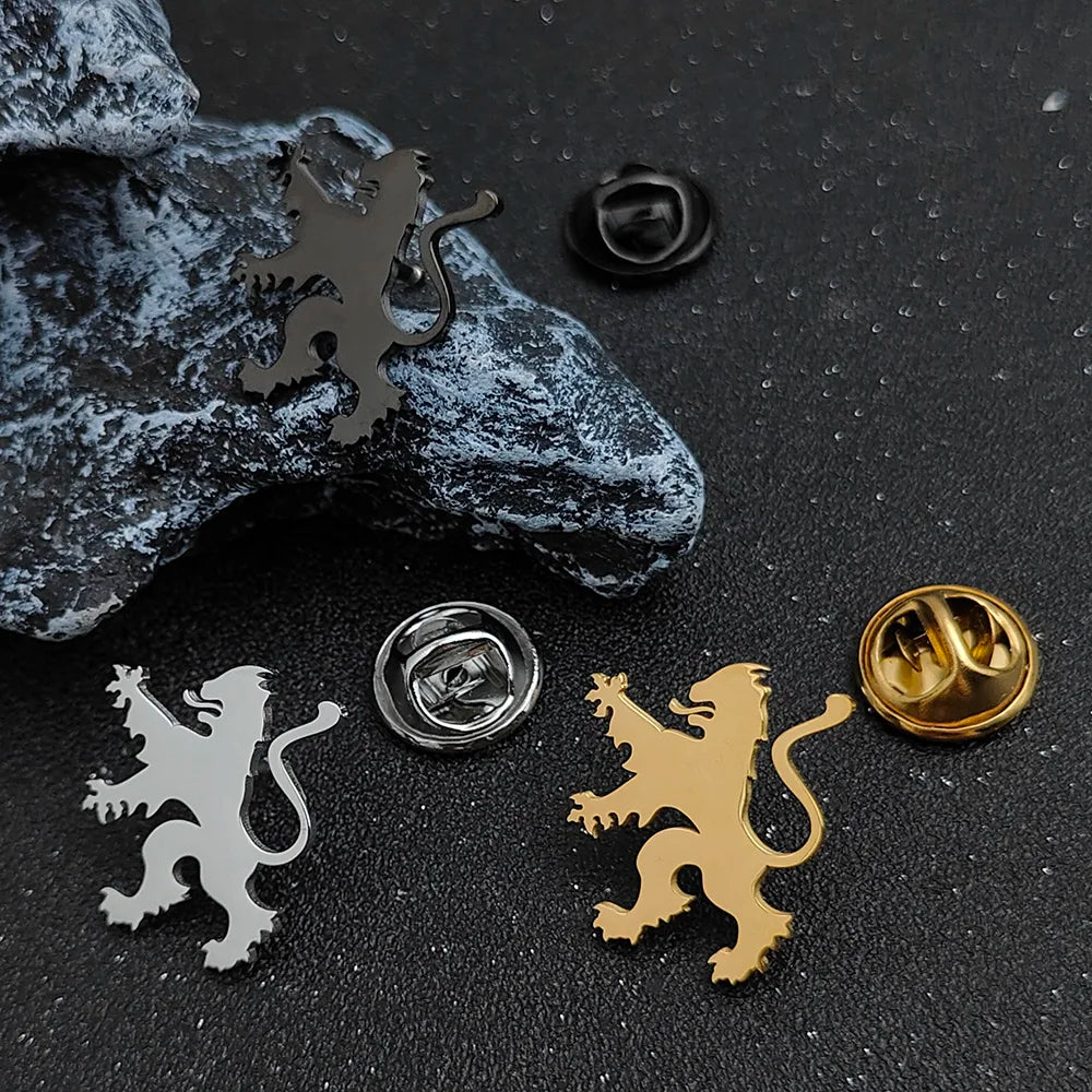 Stylish and simple animal badge, gold-plated stainless steel lion collar pin, phoenix men's collar pin, pterosaur brooch