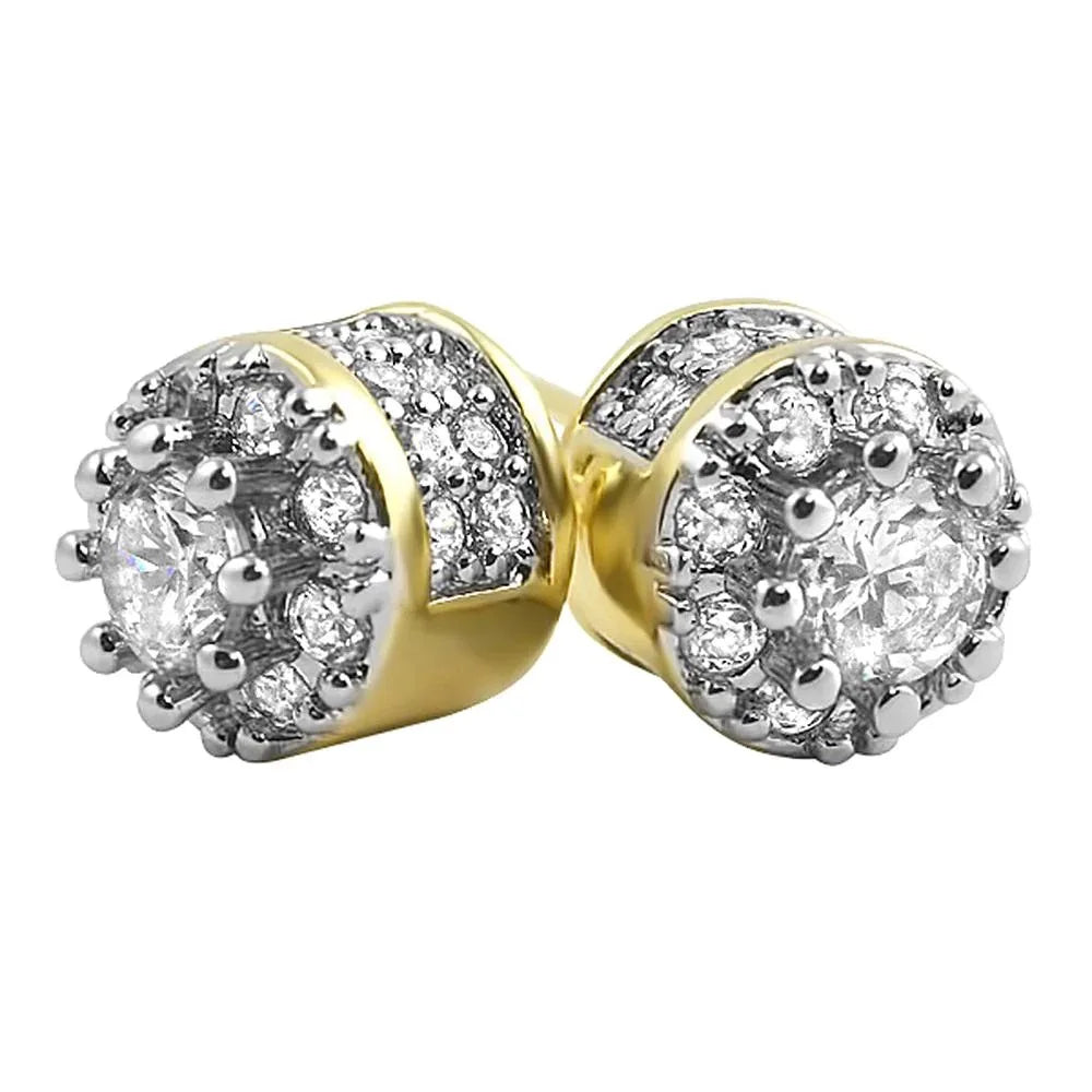 Two-Tone Iced Out Stud Earrings CZ