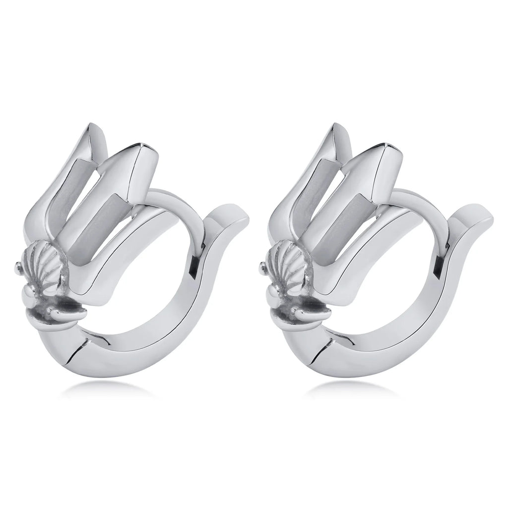 Trident Neptune Hoop Earrings — Stainless Steel