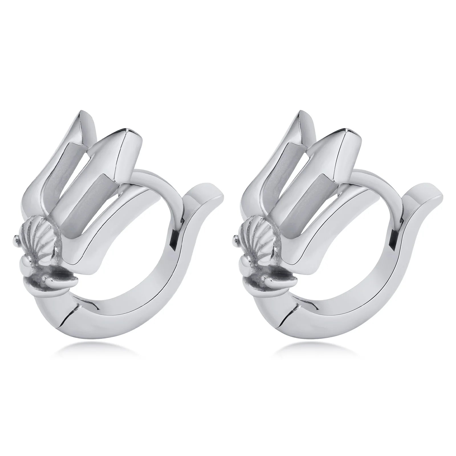 Trident Neptune Hoop Earrings — Stainless Steel