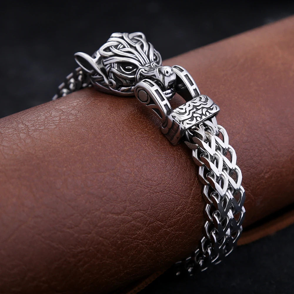 Wolf Viking Steel Bracelet Vintage Head Bangles