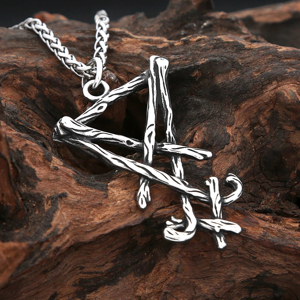 Classic Vintage Seal of Lucifer Satanic Pendant Stainless Steel Black Simple Pentagram Group Necklace For Men Biker