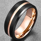 Fashion Men's Stainless Steel Rings 8mm Classical Black Blue Groove Beveled Edge Wedding Engagement Anniversary Jewelry