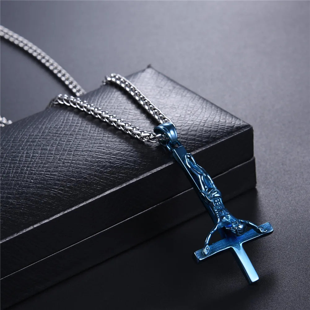 Gothic Inverted Cross Stainless Steel Pendant Necklace