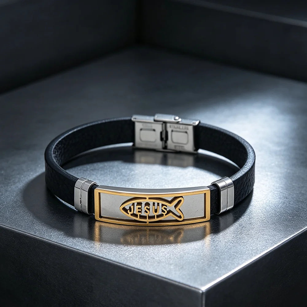 Jesus Cross Silicone Bracelet — Stainless Steel