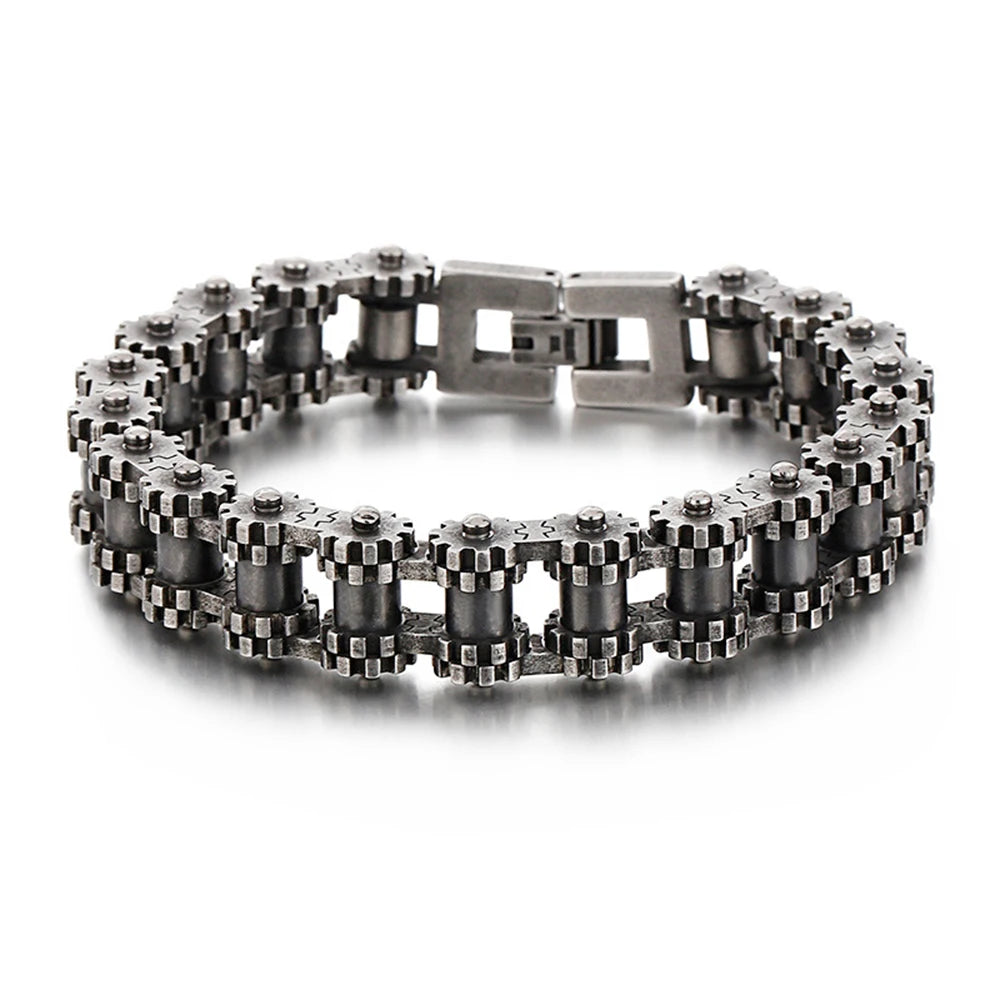 Retro Heavy Brush Stainless Steel Motorcycle Chain Bracelet 11/13MM Wide Mens Women Bike Biker Bracelets Hip-Hop Jewelry 19-23cm
