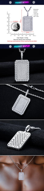 Iced Out Rectangle Pendant — 925 Silver