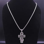 Orthodox Icon Cross Pendant Necklace — Stainless Steel