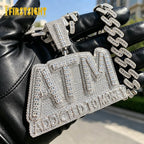 Iced Out Bling Letters ATM Addicted To Money Pendant Necklaces Gold Color AAA Zircon 5mm Tennis Chain Men's Hip Hop