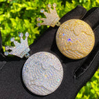 Aokaishen Iced Out Globe World Crown Bail Necklace Pendant for Men Real Gold Plated 5A Grade Hip Hop Jewelry