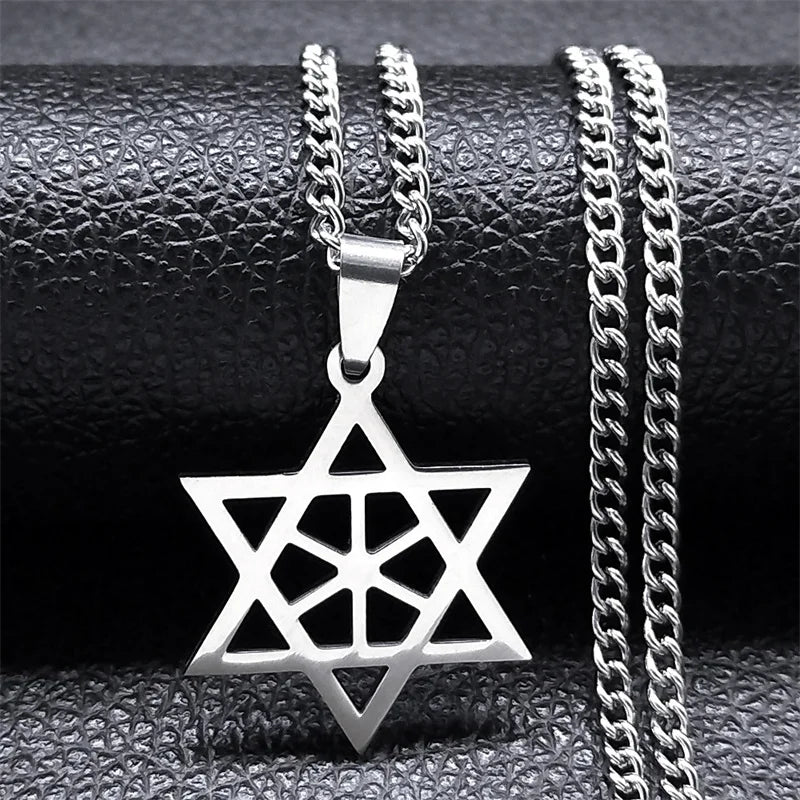Hip Hop Star Of David Shield Hexagram Pendant Necklace for Men Fashion Stainless Steel Gold Color Chain Star Shape Jewelry Gift