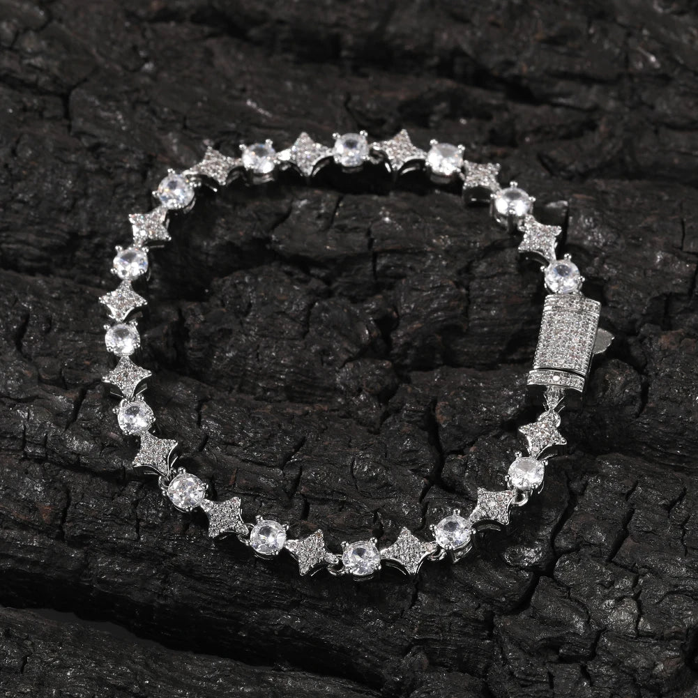 TBTK Mixed Sprkling Quadrangular Star Tennis Chain Necklace Round Cut Iced Out Cubic Zirconia Bracelet HipHop Jewelry For Gift