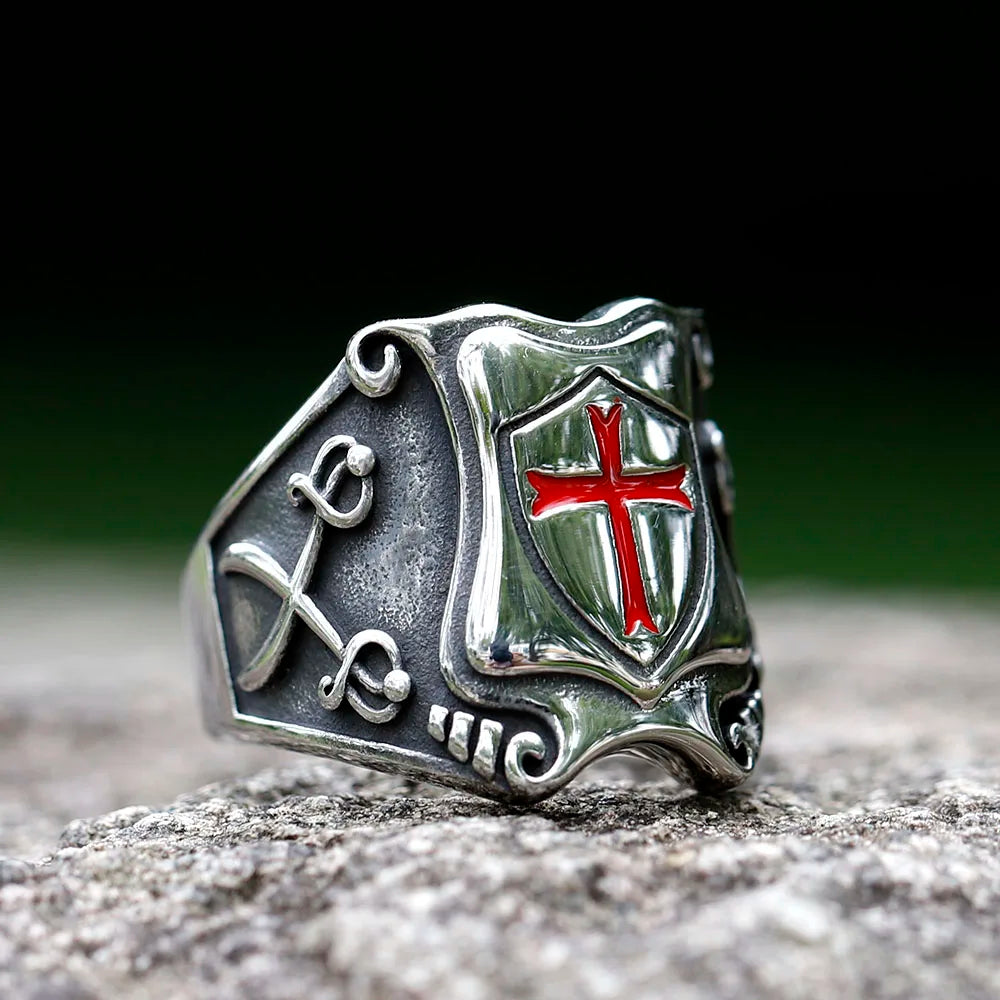 Knights Templar Red Cross Biker Ring — Stainless Steel