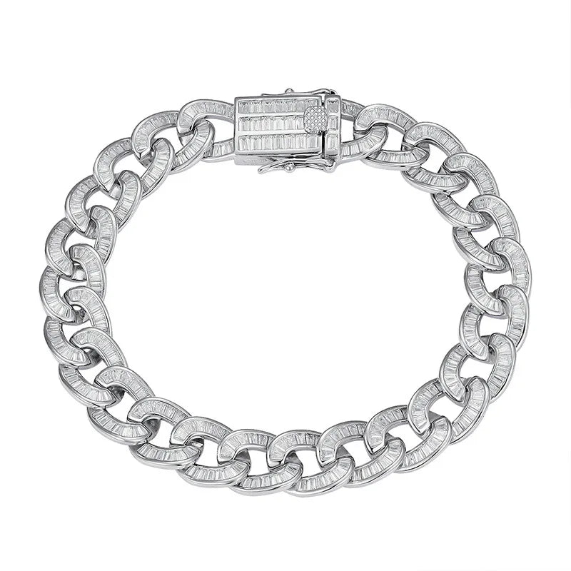 Luxury Solid Platinum PT950 Ladder Square Diamond Cuban Bracelet ins Hip Hop Men's and Women's Bracelet