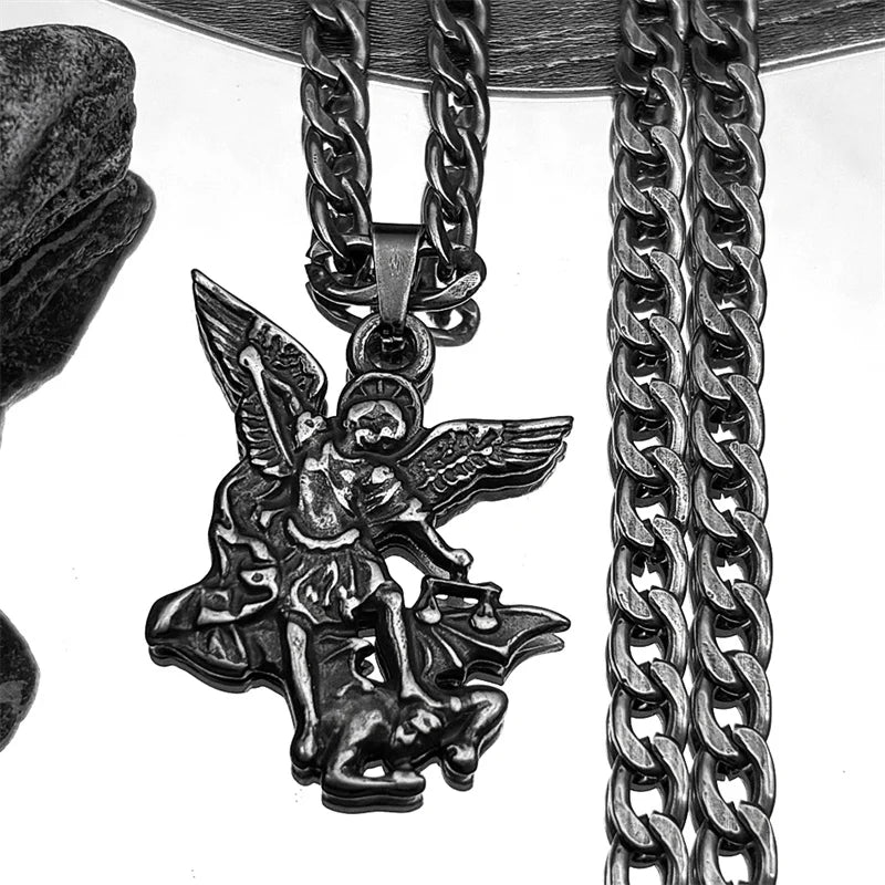Archangel St.Michael Protect Me Necklace for Women Men Stainless Steel Saint Protection Chain Jewelry corrente