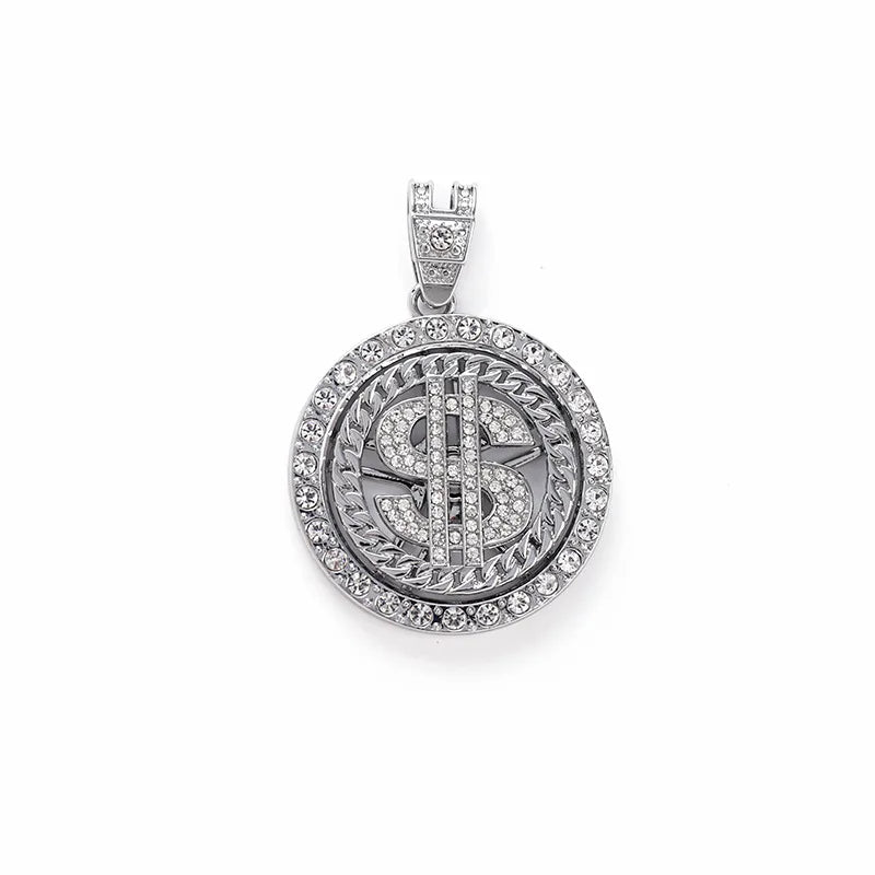 Rotating Dollar Sign Pendant Necklace — Two-Tone