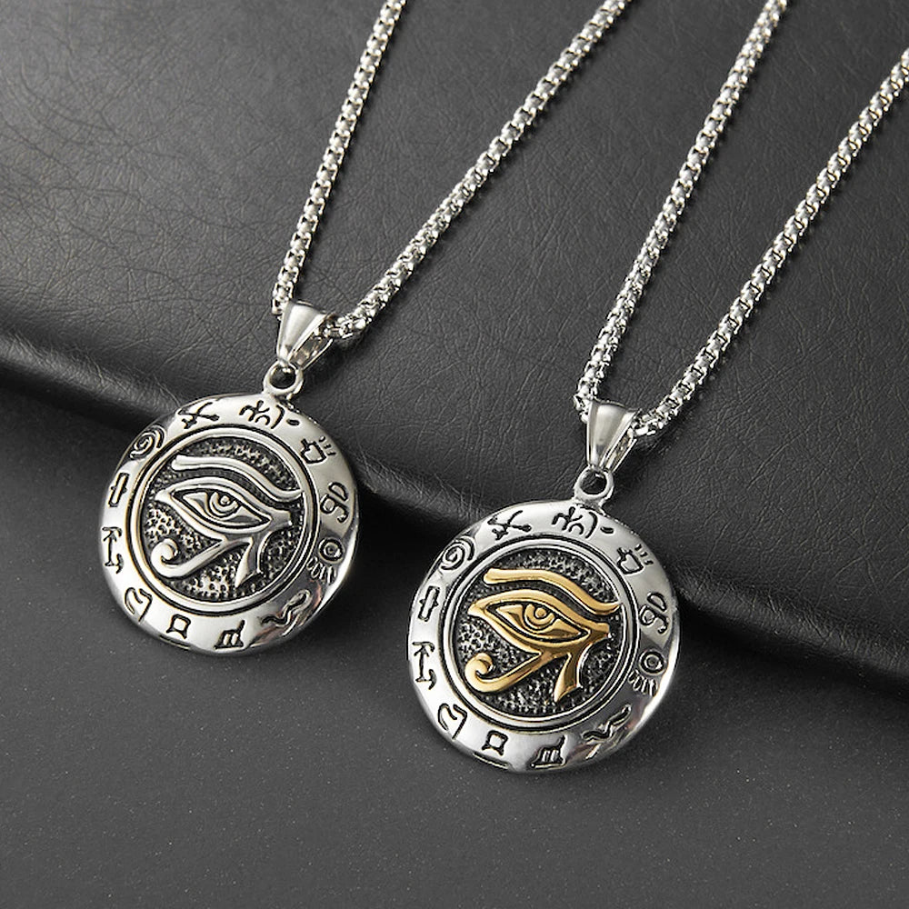 Stainless Steel Ancient Egypt Eye of Horus Pendant Necklace Vintage Egyptian Pharaoh Amulet Rune Men's Necklace Jewelry