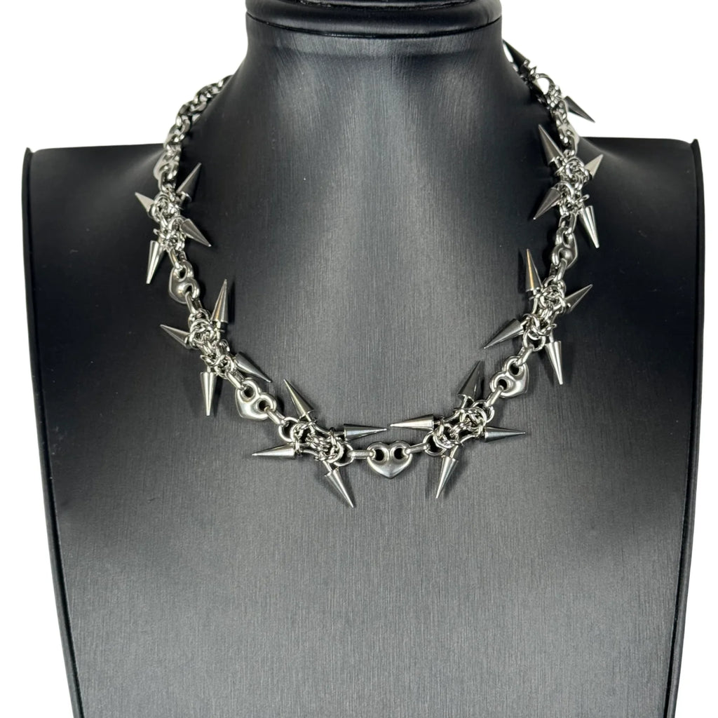 Punk Grunge Goth Rivet Splice Chain Geometric Necklace & Bracelet